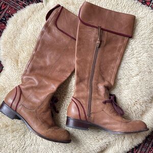 Schuyler and Sons Anthropologie brown leather Dolmen ribbon riding boots